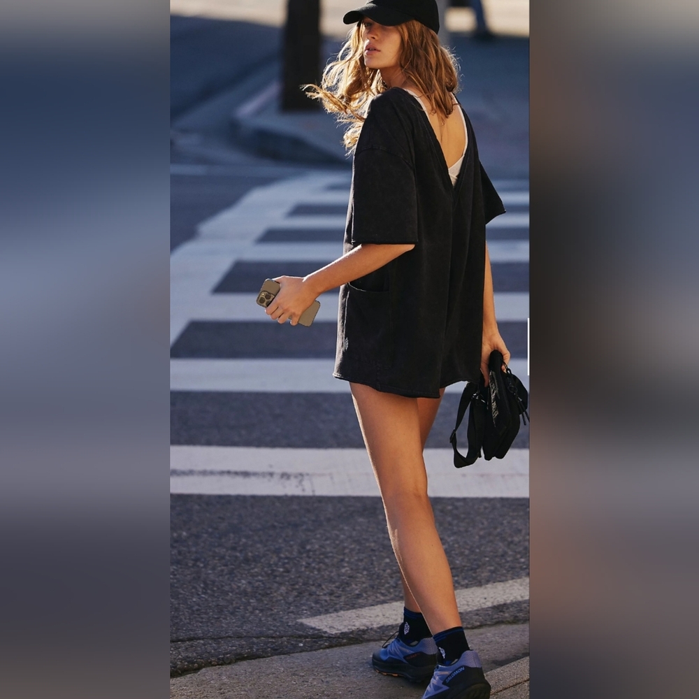 FP Movement by Free People Hot Shot Tee Romper, NWT Black - Picture 2 of 5